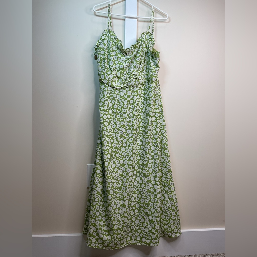 Lulu's Timeless Green Floral Print A- Line Midi Dress NWOT - Picture 8 of 13